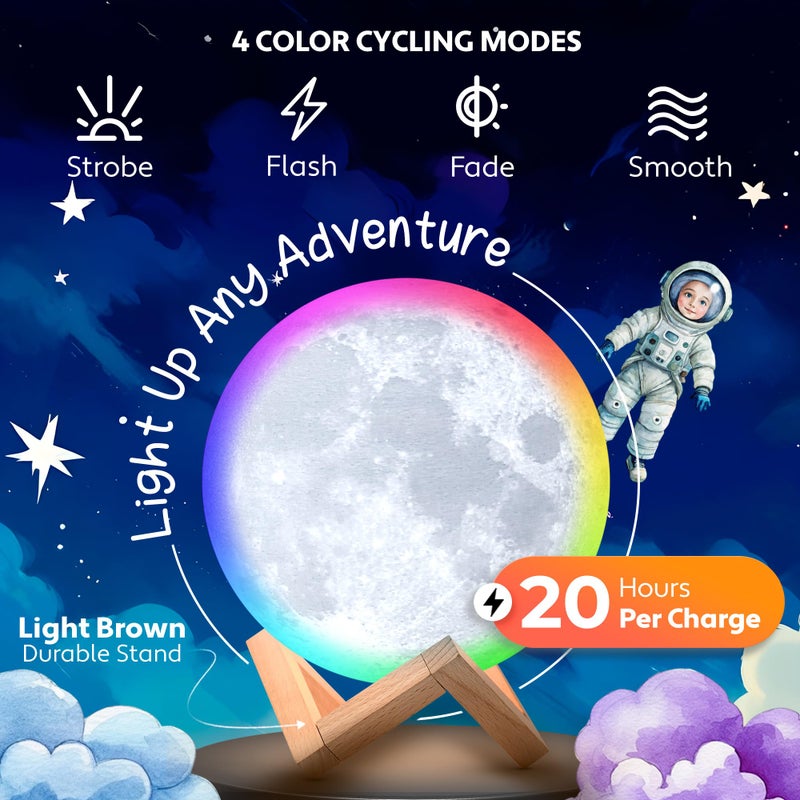 Mind-Glowing Moon Lamp - 3D Moon Night Light for Kids Bedroom - Globe Nightlight with Multi Color LED, Touch/Remote Control - Birthday Gift for Any Year Old Girls & Boys - Space Decor (7.1 inch) - Image 4